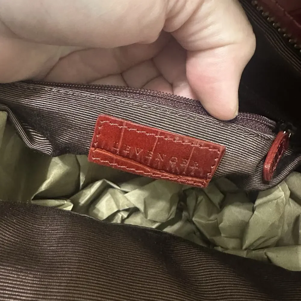 Levenger Suede Leather Shoulder Bag Tote Buckle Red Square Holiday Top Zip Purse